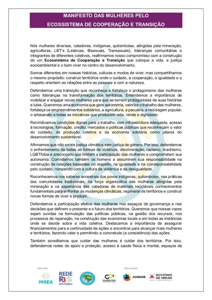 Manifesto das Mulheres pelo Ecossistema de Cooperação e Transição